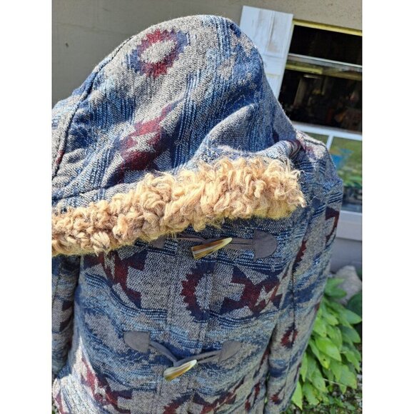 Vintage Billabong Women's Medium Coat Navajo Pattern Hooded Wool Blend Toggle Co - Picture 3 of 11